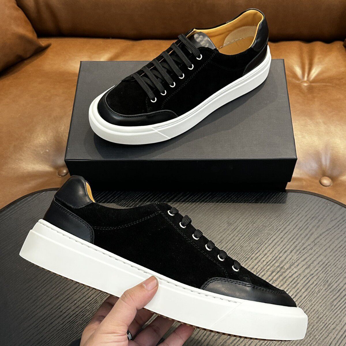 Kiton外贸2025轻奢男士牛皮拼接休闲时尚板鞋潮流时尚增高男士鞋