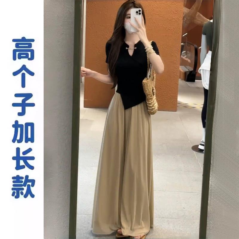 高个子超长版裤裙女夏季薄款高腰加长拖地长裤冰丝雪纺休闲阔腿裤