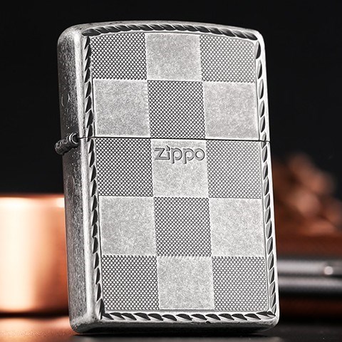 zippo打火機黑冰格子正品方格旗艦店正版原裝刻字限量男士送禮油