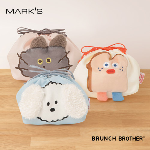 MARKS BrunchBrother午餐便当抽绳束口包动物卡通毛绒图案大容量