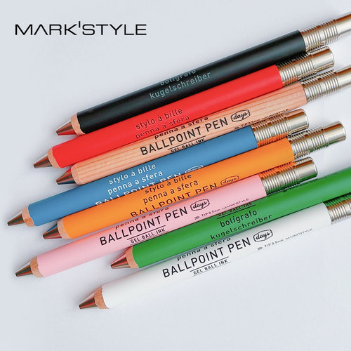 MARK'STYLE DAYS圆轴木杆针管笔尖中性笔0.5黑色按动出芯学生日常书写刷题商务办公签字简约设计创意文具