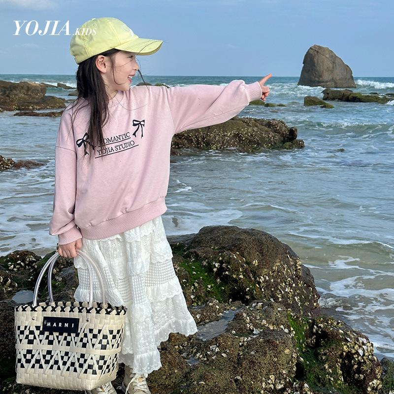 女童韩版卫衣2025春秋新款网红蝴蝶结时髦甜美百搭小女孩长袖上衣