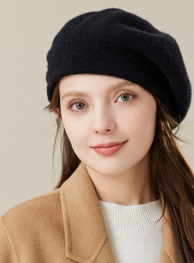 玖慕贝雷帽女纯羊毛秋冬百搭保暖红色画家帽子大头围黑色富家蓓蕾