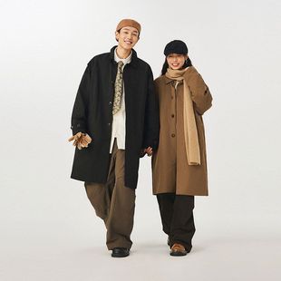 日系复古简约中长款工装风衣春秋季男女基础百搭通勤大衣外套潮牌