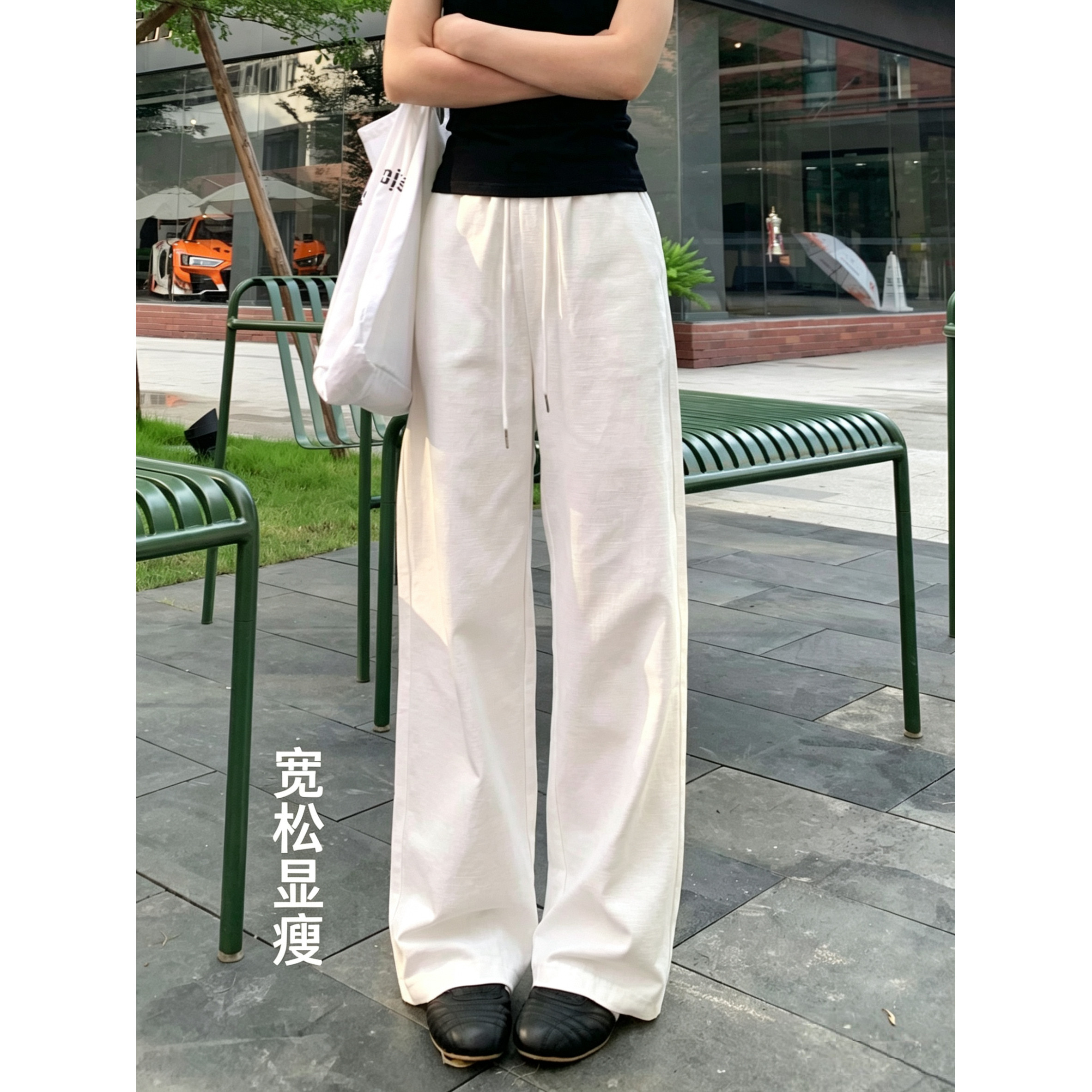 妙树岛 阔腿裤女春夏2026新款宽松直筒棉麻窄版拖地休闲裤