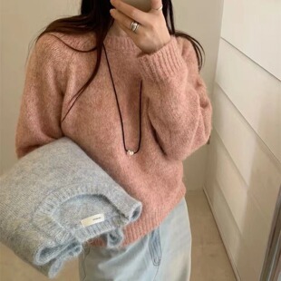 羊毛花线韩标针织毛衣女2025秋冬新款复古显白圣诞节针织内搭上衣