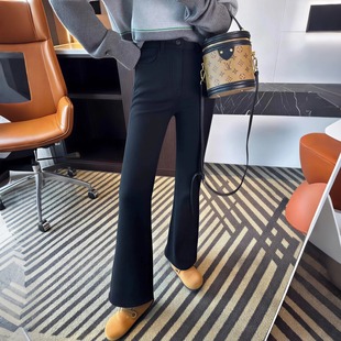 子 女秋冬加厚保暖喇叭裤 羊毛醋酸加绒微喇牛仔裤 高腰显瘦小黑裤