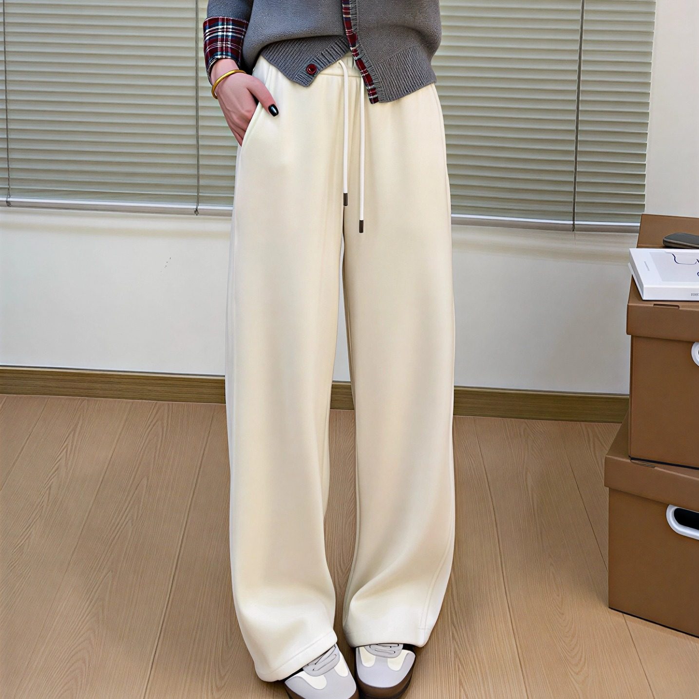 山羊绒休闲裤女秋冬重磅加绒裤子