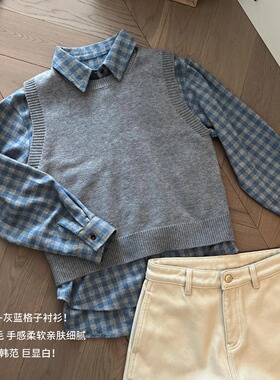 双面磨毛格子衬衫加厚复古女秋冬2026新款宽松长袖衬衣休闲上衣