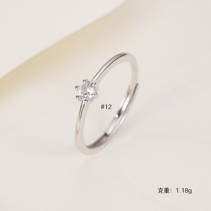 时尚经典六爪50分锆石戒指女S925纯银镀白金女戒批发厂家直销