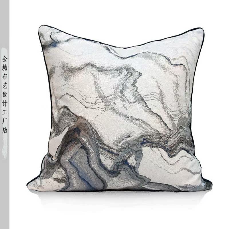 布艺设计 轻奢中式靠垫蓝白色抽象山纹提花靠包样板房抱枕套|ruв категории домашний ткань, подушка/подушка - от Buy2taobao.com для оказания профессиональной услуги покупки агента Taobao