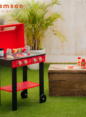 teamson迪生家过家家烧烤架儿童仿真BBQ木制烤架厨房玩具男女孩