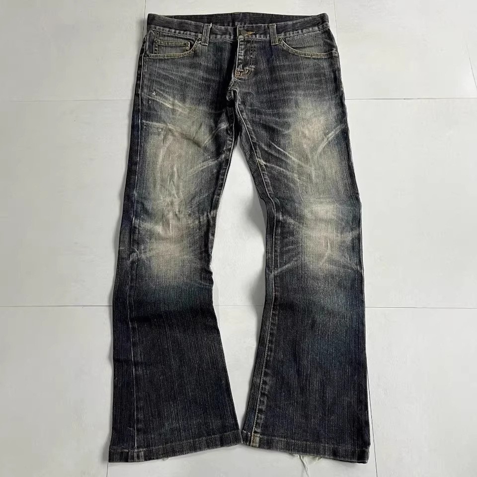 thumbnail for European and American cross-border street independent station Harajuku feng shui washed distressed jeans men's street loose slightly flared jeans