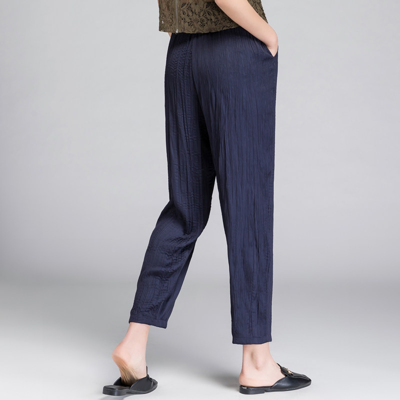 夏天裤子女夏季薄款女裤宽松直筒夏裤休闲裤女九分三宅一生褶皱裤