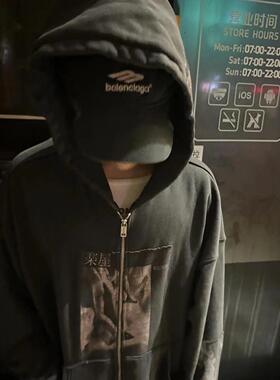 ERD忧郁的富二代24SS「楽屋」贴布拉链重磅连帽卫衣帽衫男女潮牌