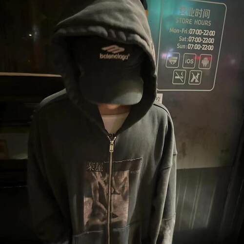 ERD忧郁的富二代24SS「楽屋」贴布拉链重磅连帽卫衣帽衫男女潮牌