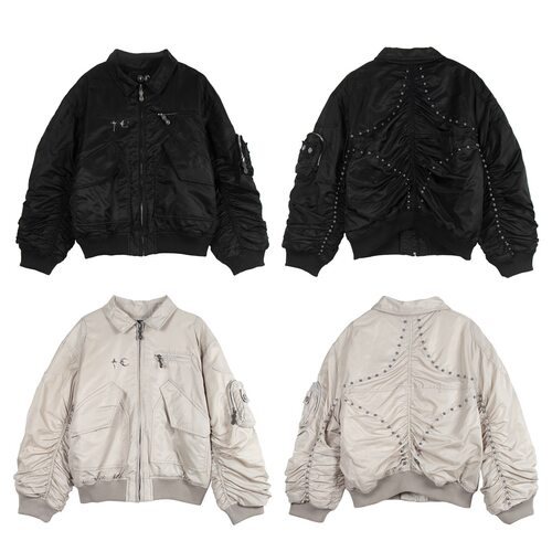 Thug club星月铆钉金属拉链Bomber飞行夹克小众重磅棉服短宽外套