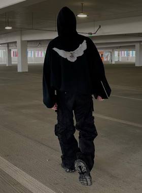 kanye侃爷同款yzy巴黎三方联名和平鸽白鸽子印花连帽衫卫衣美潮男