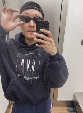 Grailz PROJECT G/R恶搞GA印花做旧连帽卫衣男vibe小众宽松外套潮