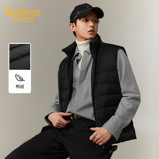 【90鸭绒】卡宾轻薄羽绒马甲男2025冬季新款老花保暖防寒背心外套