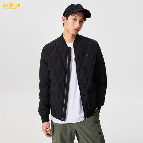 卡宾男装 保暖舒适菱形格纹羽绒服2025冬季新款logo刺绣外套