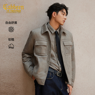 【麂皮绒】卡宾翻领外套轻薄羽绒服男2025冬季衬衫型短款防寒外套