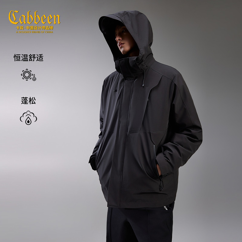 【二合一含内胆】卡宾短款三防羽绒服男2025冬季休闲连帽工装外套