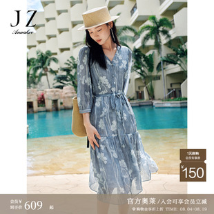 【柔蔓吟风裙】玖姿安娜蔻优雅法式桑蚕丝连衣裙女2025夏季新款