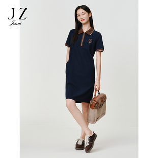 JUZUI玖姿复古运动风拼接撞色直筒连衣裙女2025夏季新款JTFX50025