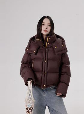 fr羽绒服欧洲站25冬装新款超短款好看加厚连帽拉链黄色面包外套女