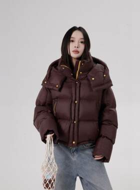 欧洲站超短款加厚连帽羽绒服女