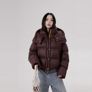 fr羽绒服欧洲站25冬装新款超短款好看加厚连帽拉链黄色面包外套女