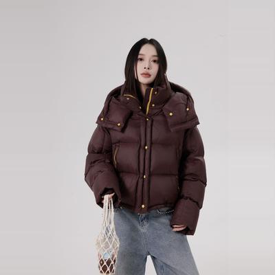 fr羽绒服欧洲站25冬装新款超短款好看加厚连帽拉链黄色面包外套女