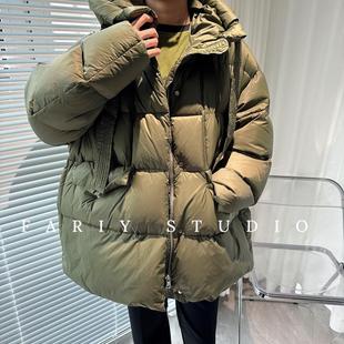 2025冬新款南油高端 cicicoco 猫头鹰白鹅绒连帽加厚廓形羽绒服女