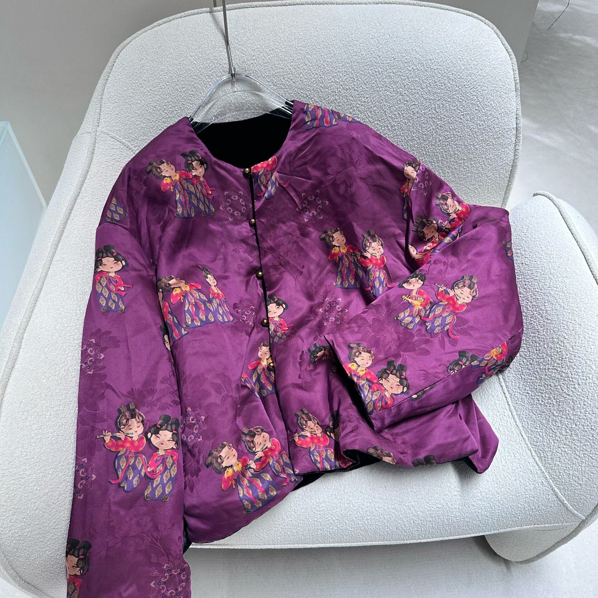 2025秋新款cicicoco猫头鹰新中式国风丝绒时尚短外套女鹅绒羽绒服