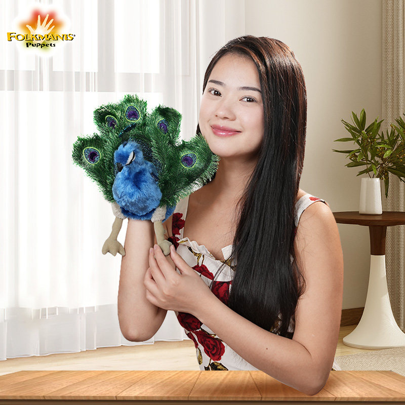 Folkmanis手偶毛绒玩具仿真孔雀女童玩偶儿童生日礼物女孩儿童节