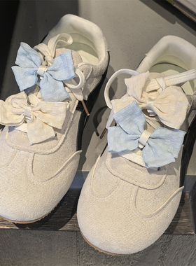 网红清新diy鞋装饰鞋带扣奶蓝色木耳边闪粉蝴蝶结公主高级感鞋花