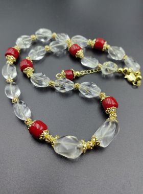 原创天然随型白水晶珊瑚珠大尺寸项链国风中式汉服配饰