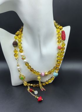 金色净水琥珀10mm佛珠多宝串朱砂绿松珍珠琉璃中式国风汉服配饰