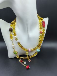 金色净水琥珀10mm佛珠多宝串朱砂绿松珍珠琉璃中式 国风汉服配饰