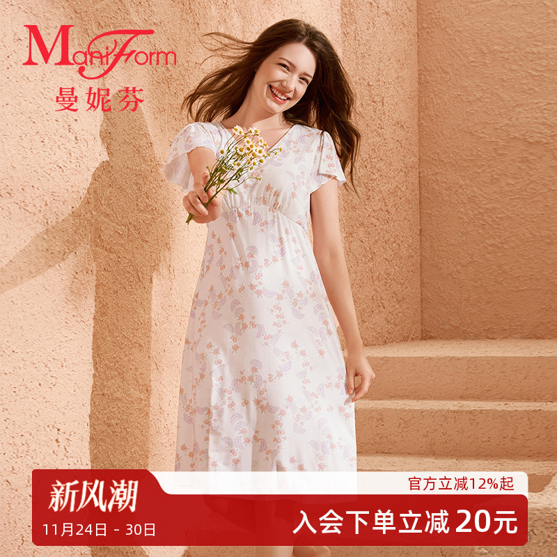 曼妮芬莫代尔V领高腰短袖裙装