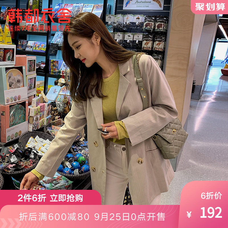 韩都衣舍2019秋装新款网红气质宽松小西服上衣休闲西装女PS9262禄