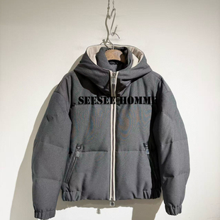 进口灰毛呢撞色滚边白鹅绒男冬机能连帽羽绒服MC 极简风 BC版