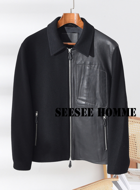 SEESEE HOME低调高奢澳洲羊毛呢拼接小羊皮男秋冬商务皮衣外套ZJ1