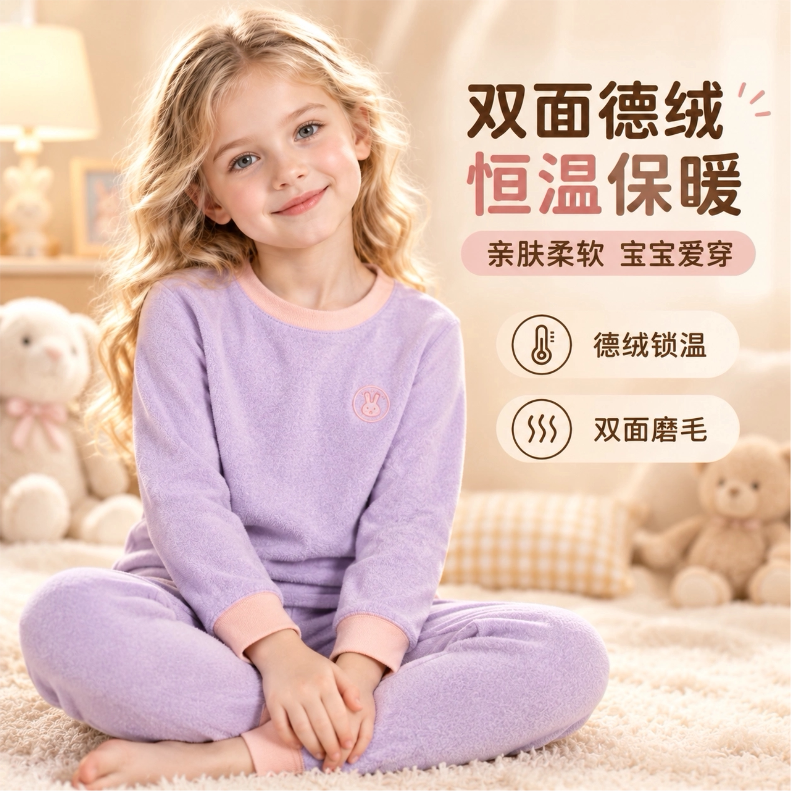 树本熊儿童保暖内衣套装秋冬新款德绒男女童打底睡衣青少年秋衣裤