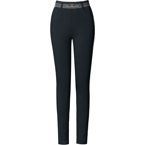 Темные черные джинсы, утепленные эластичные штаны для матери, коллекция 2023, осенние, высокая талия