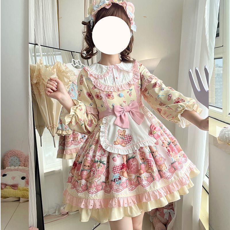 原创  爱心草莓  少女可爱甜美秋冬连衣裙Lolita裙子