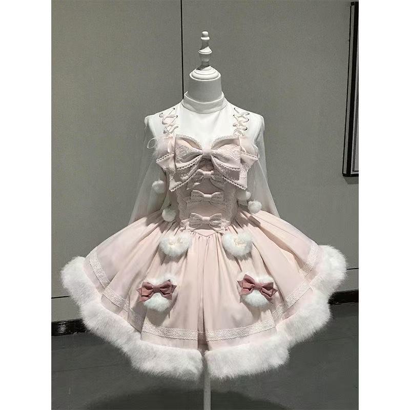 初雪回忆 秋冬新款日系lolita重工doll感斗篷外套蓬蓬连衣裙套装
