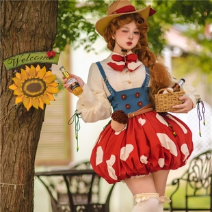 蘑菇洛丽塔套装lolita连衣裙牛仔背带花苞裙万圣节绿野仙踪cos服