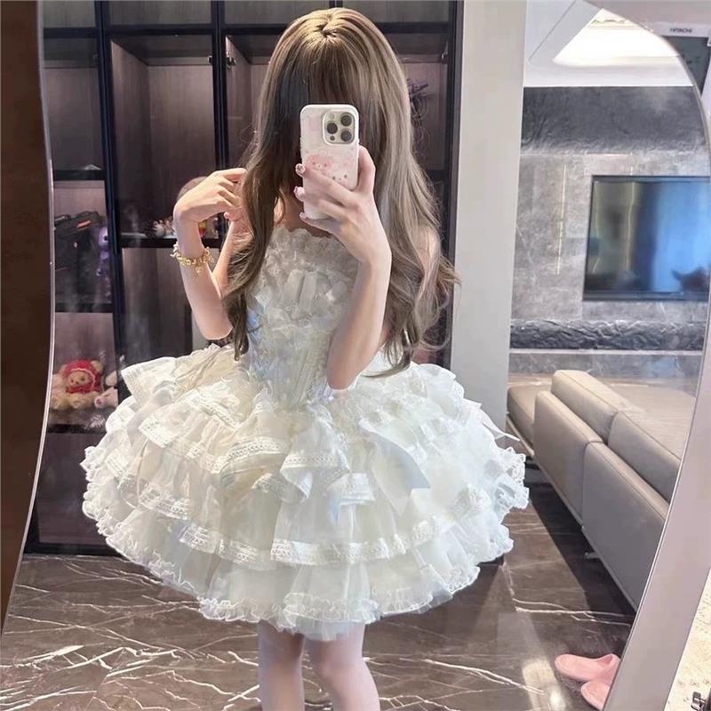 茶歇甜美白色Lolita连衣裙洛丽塔仙女重工洋装吊带蓬蓬裙公主裙